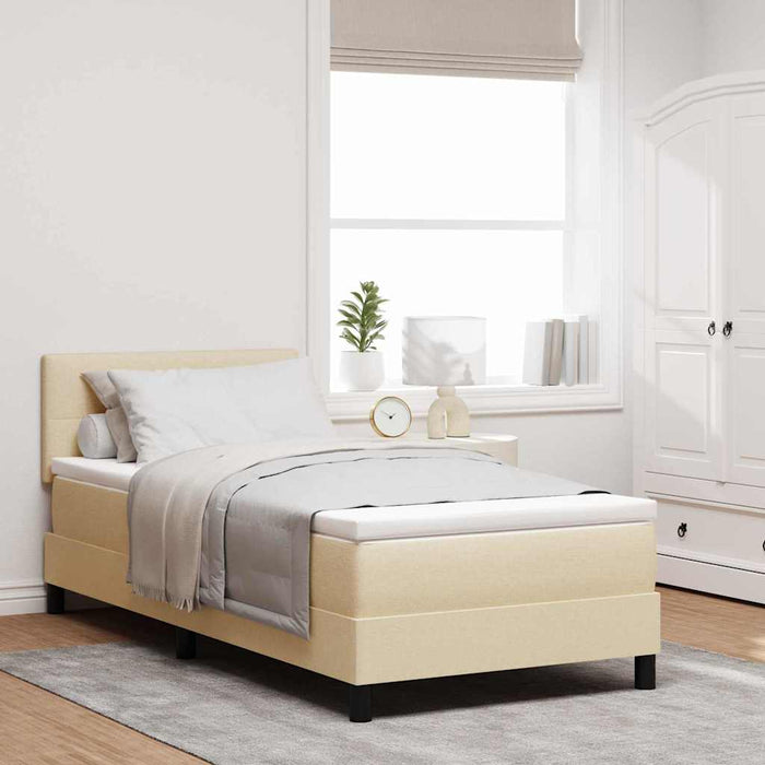 Pat cu arcuri cu headboard Manual Crem 90 x 200 cm țesătură WALTI
