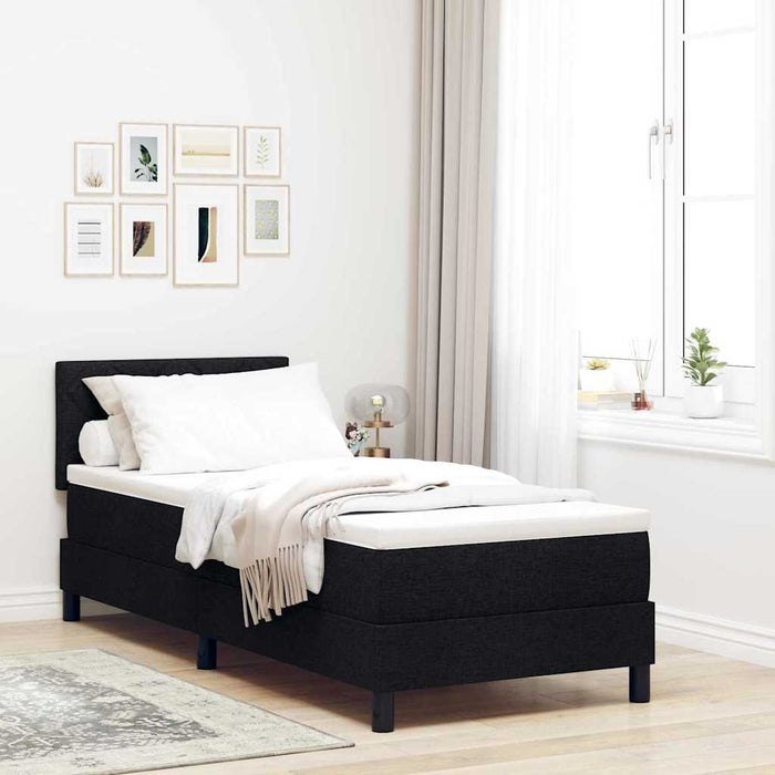 Pat cu arcuri cu headboard Manual Negru 80 x 200 cm țesătură WALTI