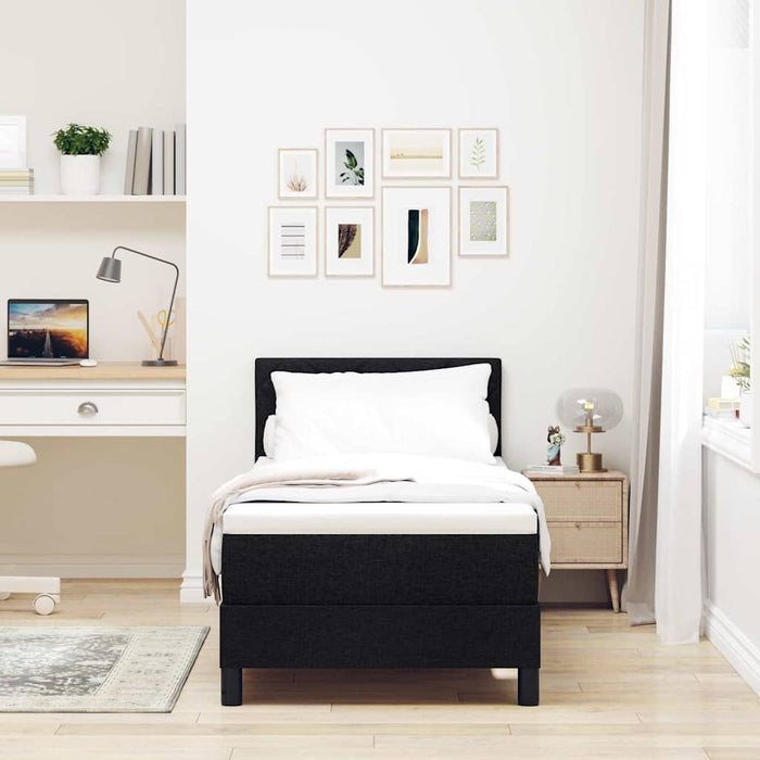 Pat cu arcuri cu headboard Manual Negru 80 x 200 cm țesătură WALTI