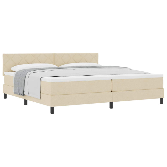 Pat cu arcuri cu saltea cu headboard Crem 200 x 200 cm țesătură - WALTI WALTI