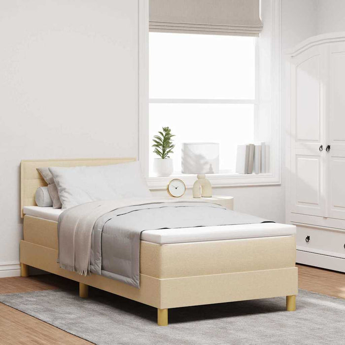 Pat cu arcuri cu saltea cu headboard Crem 90 x 190 cm țesătură - WALTI WALTI