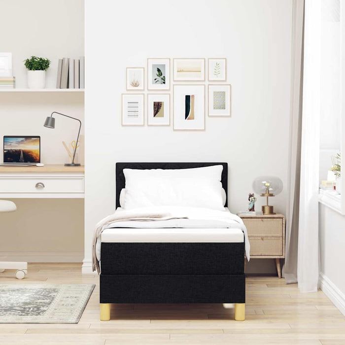 Pat cu arcuri cu saltea cu headboard Negru 80 x 200 cm țesătură - WALTI WALTI