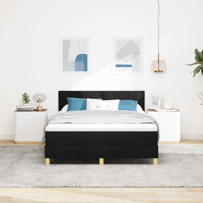 Pat cu arcuri cu pernă cu headboard Negru 140 x 190 cm țesătură WALTI