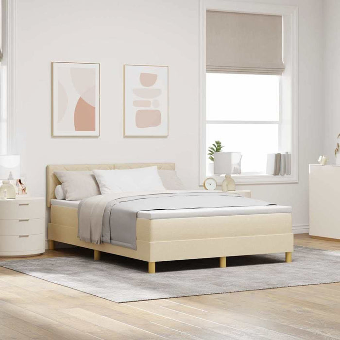 Pat cu arcuri cu pernă cu headboard Crem 160 x 200 cm țesătură WALTI