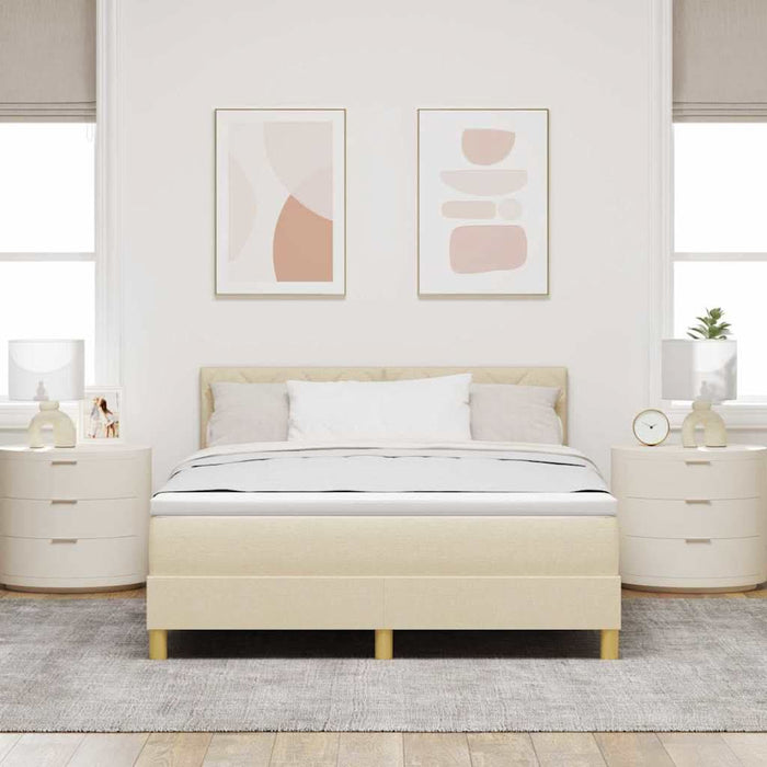Pat cu arcuri cu pernă cu headboard Crem 160 x 200 cm țesătură WALTI