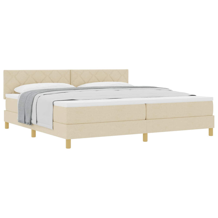 Pat cu arcuri cu saltea cu headboard Crem 200 x 200 cm țesătură - WALTI WALTI