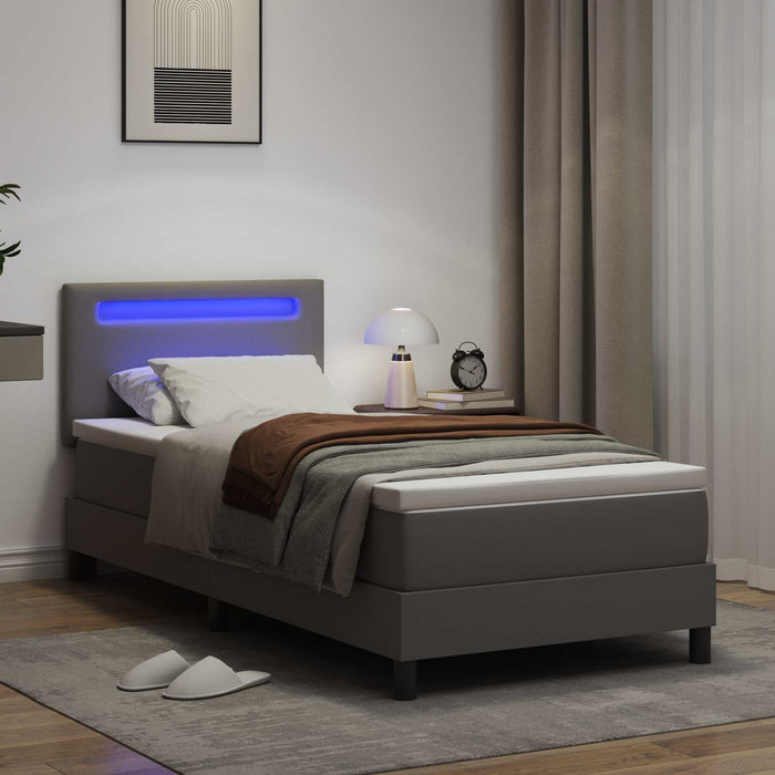 Pat cu arcuri cu saltea Gri 100 x 200 cm Piele artificială WALTI