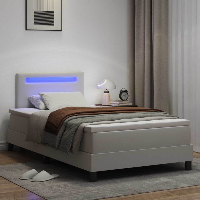 Pat cu arcuri cu benzi LED Alb 120 x 190 cm Piele artificială WALTI