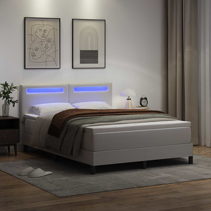 Pat cu arcuri cu saltea Alb 140 x 190 cm Piele artificială WALTI