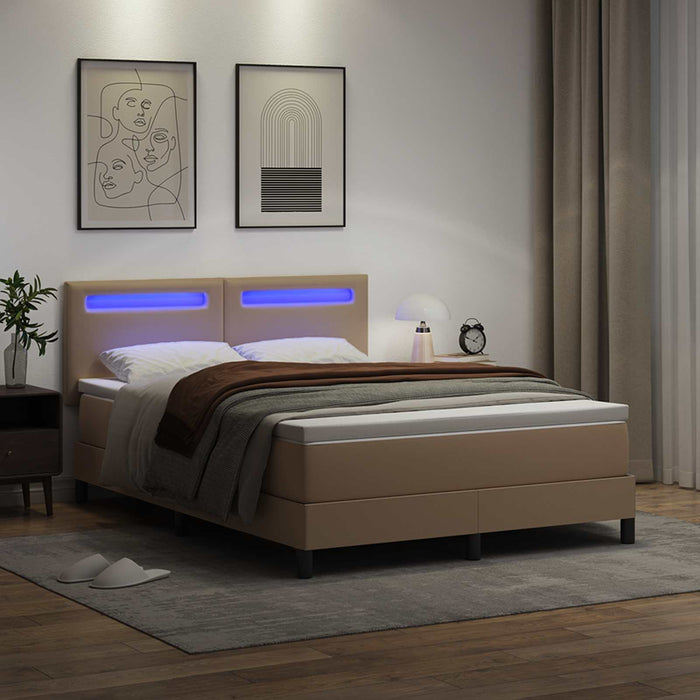 Pat cu arcuri Cappuccino 140 x 190 cm Piele artificială WALTI