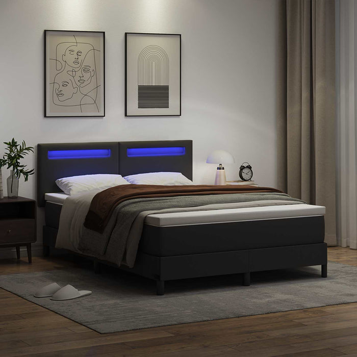 Pat cu arcuri cu saltea Negru 160 x 200 cm Piele artificială WALTI