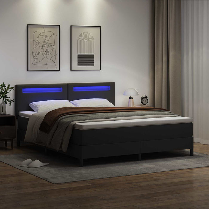Pat cu arcuri cu benzi LED Negru 180 x 200 cm Piele artificială WALTI