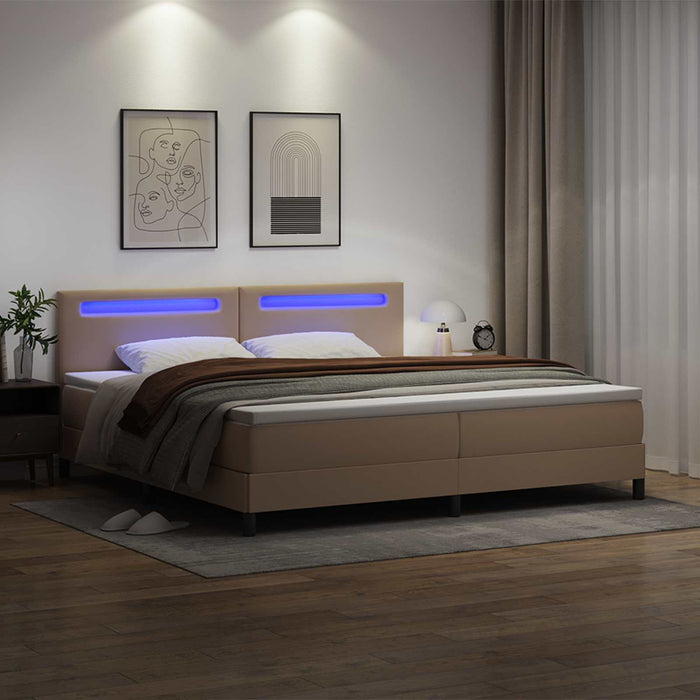 Pat cu arcuri cu led Cappuccino 200 x 200 cm Piele artificială - WALTI WALTI