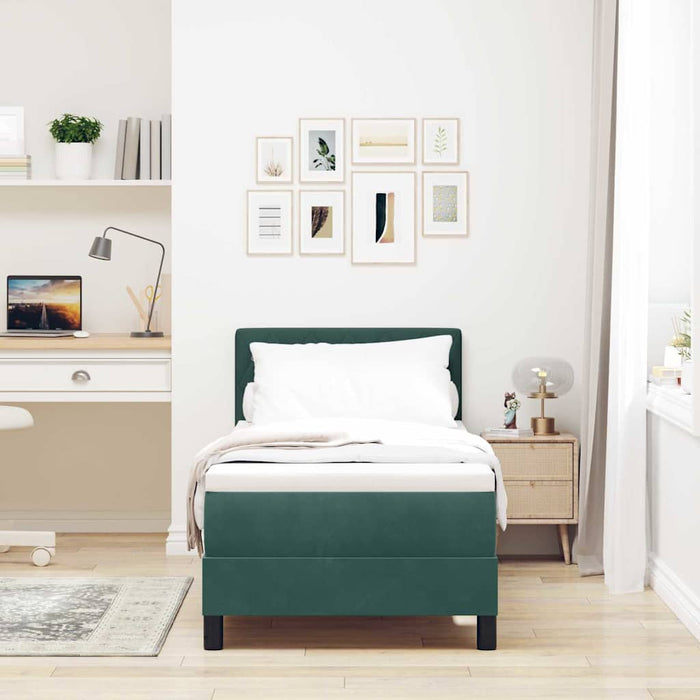 Pat cu Arcuri și Saltea Verde închis 80 x 200 cm țesătură - WALTI WALTI