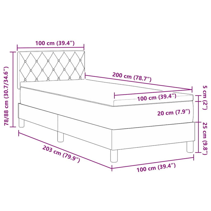 Pat cu arcuri cu saltea Gri deschis 100 x 200 cm Catifea - WALTI WALTI