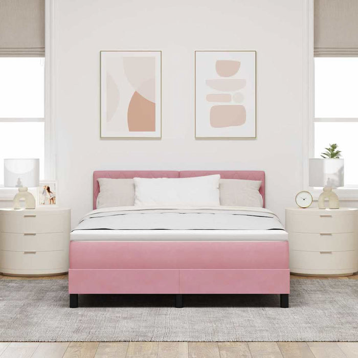 Pat cu arcuri cu saltea cu headboard Roz 140 x 190 cm Catifea WALTI