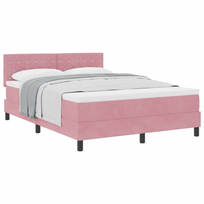 Pat cu arcuri cu saltea cu headboard Roz 140 x 190 cm Catifea WALTI