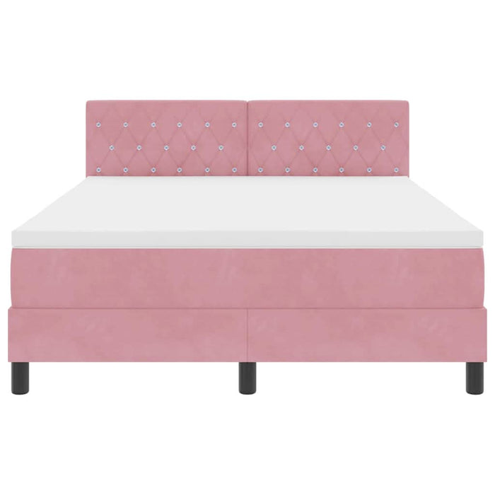 Pat cu arcuri cu saltea cu headboard Roz 140 x 190 cm Catifea WALTI