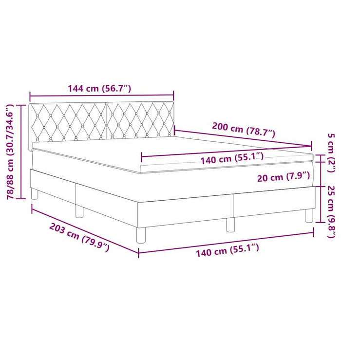 Pat cu arcuri cu saltea cu headboard Negru 140 x 200 cm Catifea WALTI