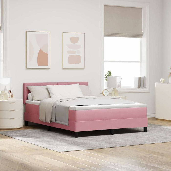 Pat cu arcuri cu saltea cu headboard Roz 140 x 200 cm Catifea WALTI