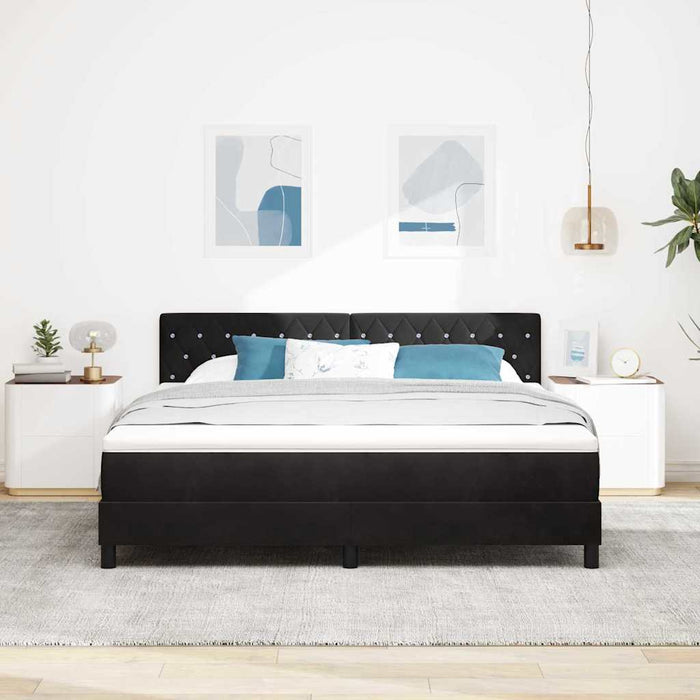 Pat cu arcuri cu saltea cu headboard Negru 180 x 200 cm Catifea WALTI