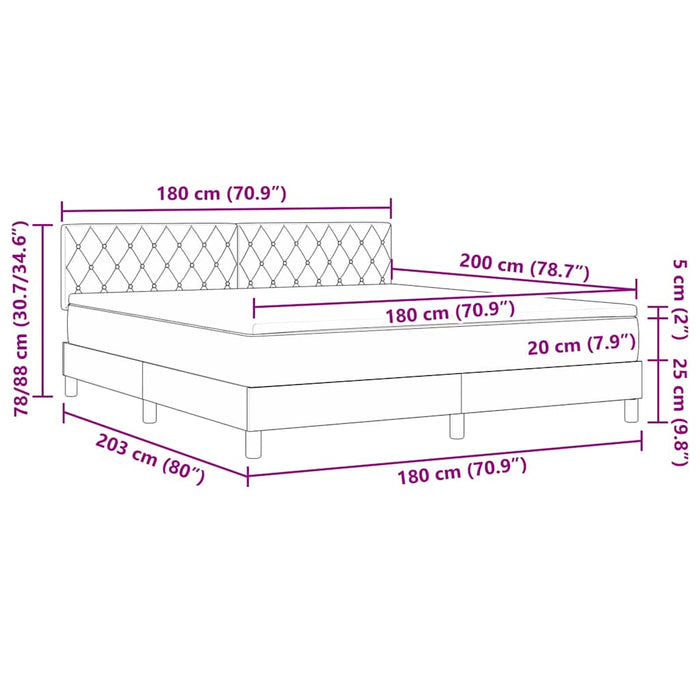 Pat cu arcuri cu saltea cu headboard Negru 180 x 200 cm Catifea WALTI