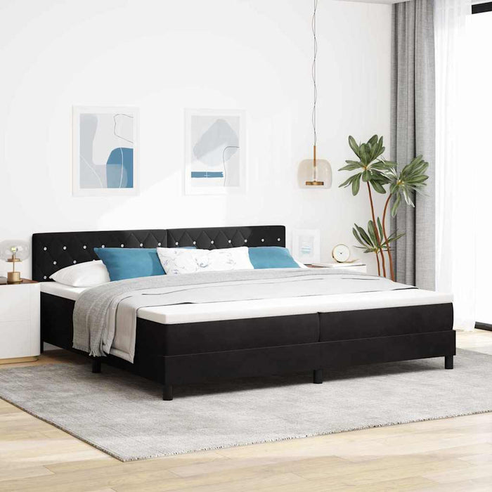 Pat cu arcuri cu saltea cu headboard Negru 200 x 200 cm Catifea WALTI