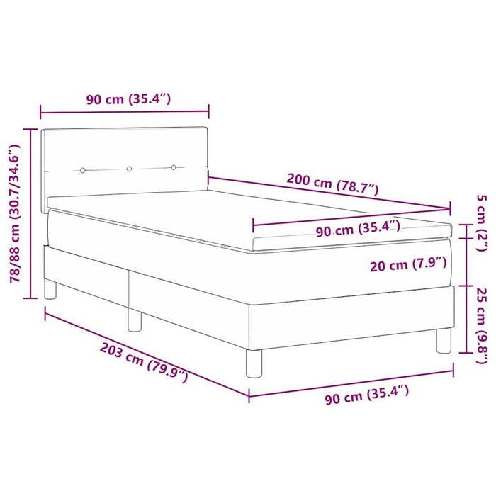 Pat cu Arcuri și Saltea Albastru închis 90 x 200 cm țesătură - WALTI WALTI