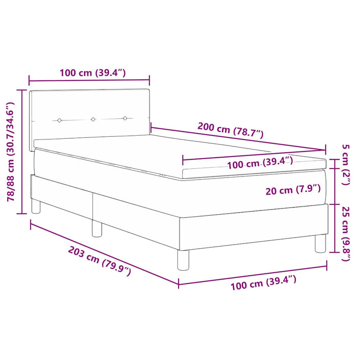 Pat cu arcuri cu saltea Albastru închis 100 x 200 cm Catifea WALTI