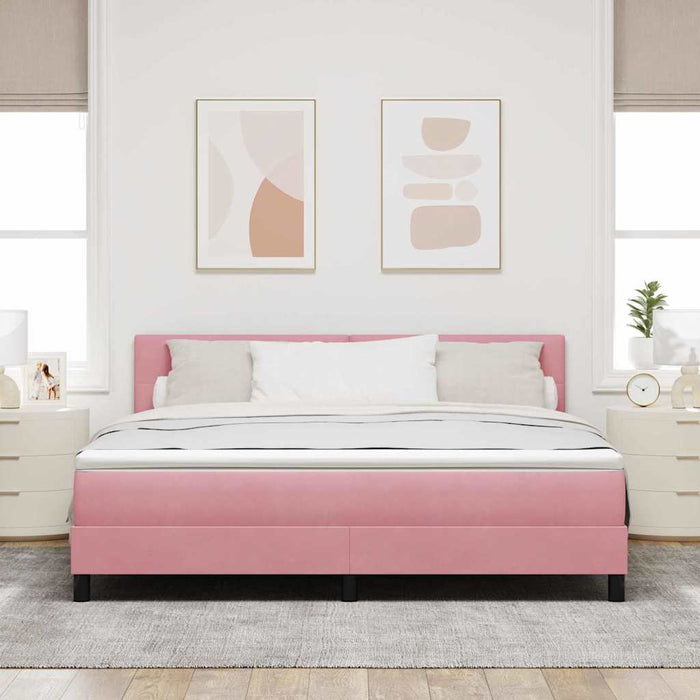 Pat cu arcuri cu saltea cu headboard Roz 180 x 200 cm Catifea - WALTI WALTI
