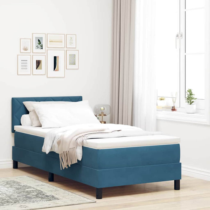 Pat cu arcuri cu headboard Albastru închis 100 x 200 cm Catifea WALTI