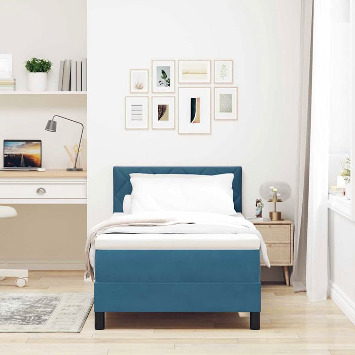 Pat cu arcuri cu headboard Albastru închis 100 x 200 cm Catifea WALTI