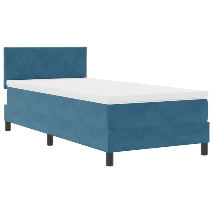 Pat cu arcuri cu headboard Albastru închis 100 x 200 cm Catifea WALTI