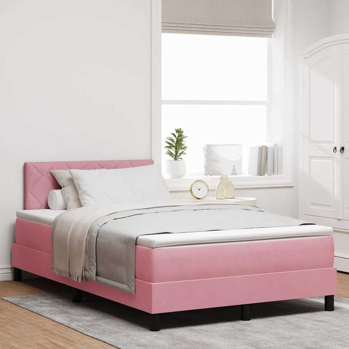 Pat cu arcuri cu headboard Roz 120 x 190 cm Catifea WALTI