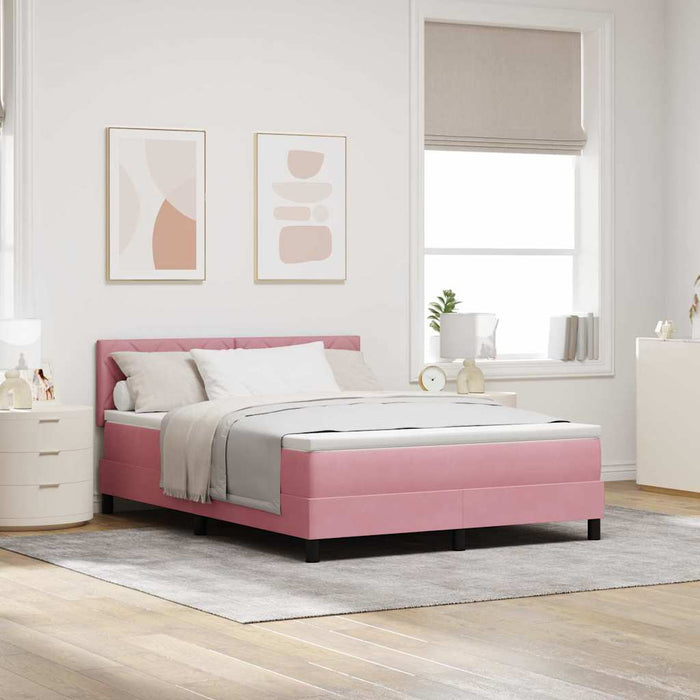 Pat cu arcuri cu headboard Roz 140 x 190 cm Catifea WALTI