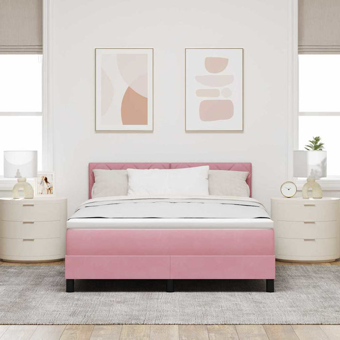 Pat cu arcuri cu headboard Roz 140 x 190 cm Catifea WALTI