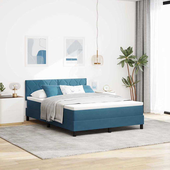 Pat cu arcuri cu headboard Albastru închis 140 x 200 cm Catifea WALTI