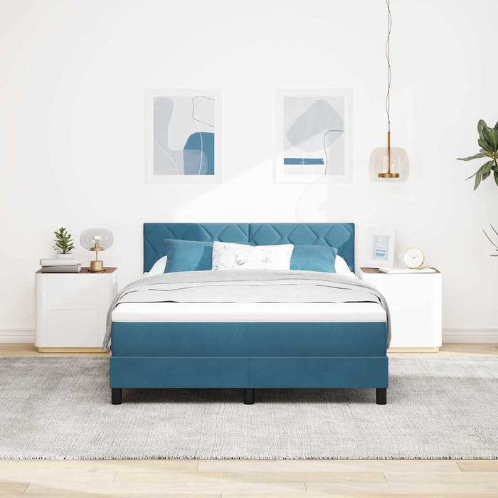 Pat cu arcuri cu headboard Albastru închis 140 x 200 cm Catifea WALTI