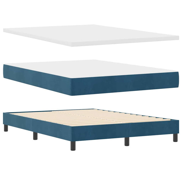 Pat cu arcuri cu headboard Albastru închis 140 x 200 cm Catifea WALTI