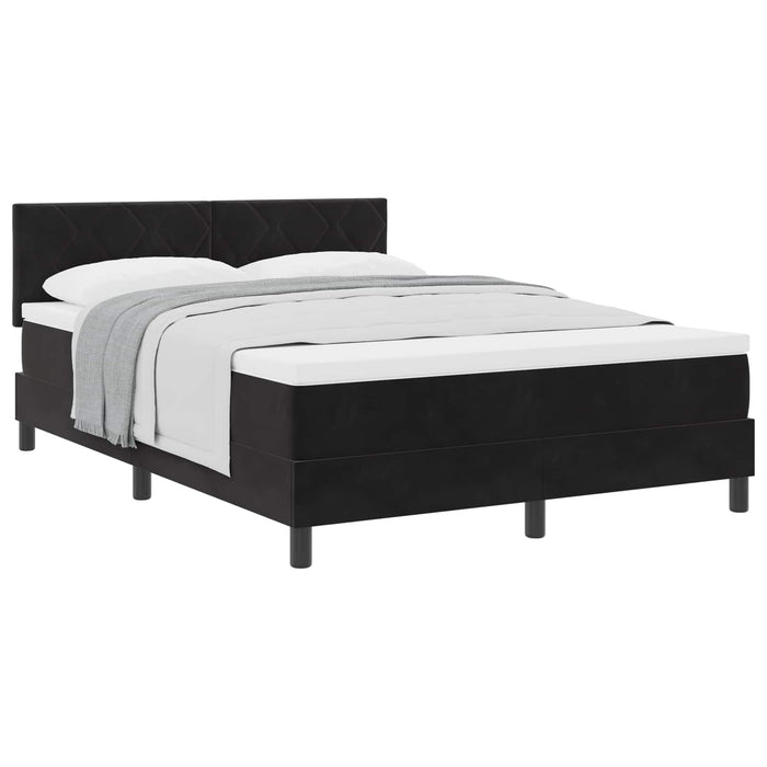 Pat cu arcuri cu headboard Negru 160 x 200 cm Catifea WALTI