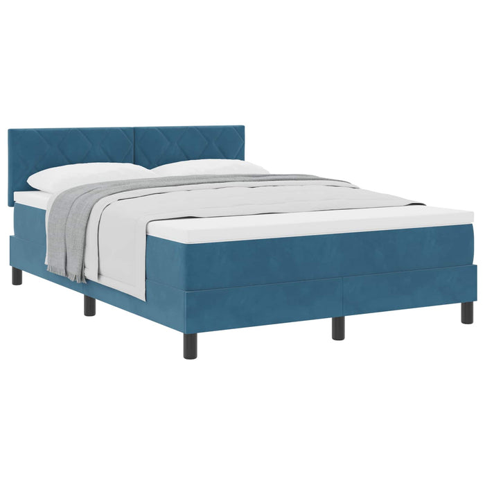 Pat cu arcuri cu headboard Albastru închis 160 x 200 cm Catifea WALTI