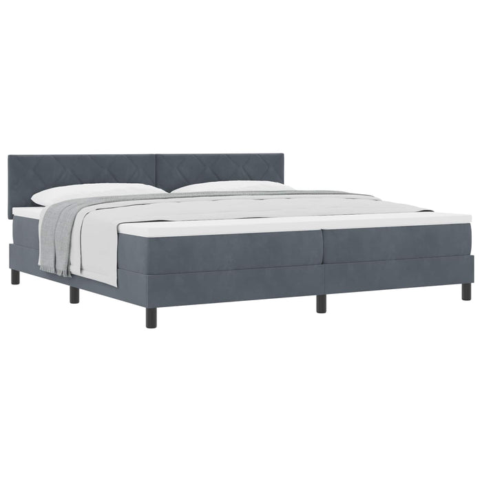 Pat cu arcuri cu headboard Gri închis 200 x 200 cm Catifea WALTI