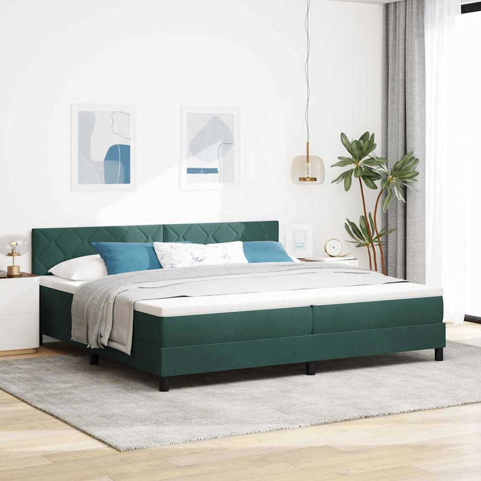 Pat cu arcuri cu headboard Verde închis 200 x 200 cm Catifea WALTI