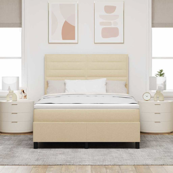 Pat cu arcuri cu saltea cu headboard Crem 140 x 190 cm țesătură - WALTI WALTI