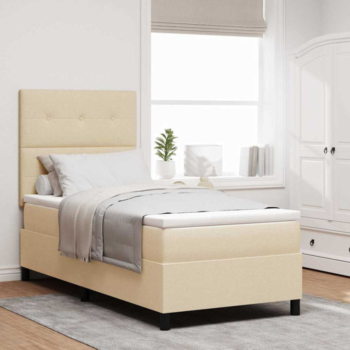 Pat cu arcuri cu saltea cu headboard Crem 80 x 200 cm țesătură - WALTI WALTI