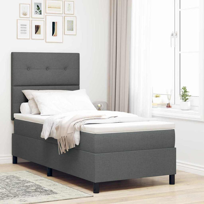 Pat cu arcuri cu headboard Gri închis 90 x 190 cm țesătură WALTI
