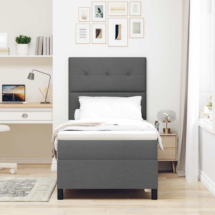 Pat cu arcuri cu headboard Gri închis 90 x 190 cm țesătură WALTI