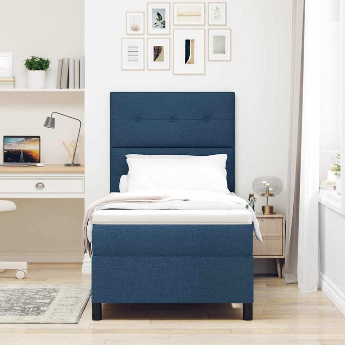 Pat cu arcuri cu headboard albastru 90 x 200 cm țesătură WALTI