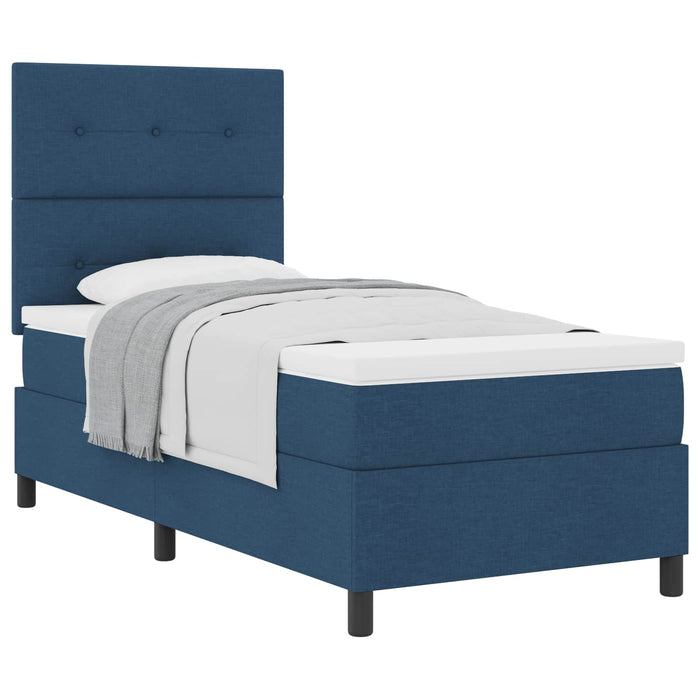 Pat cu arcuri cu headboard albastru 90 x 200 cm țesătură WALTI