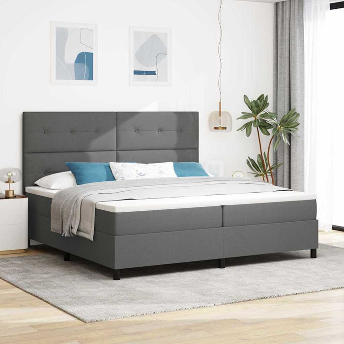 Pat cu arcuri cu headboard Gri închis 200 x 200 cm țesătură WALTI
